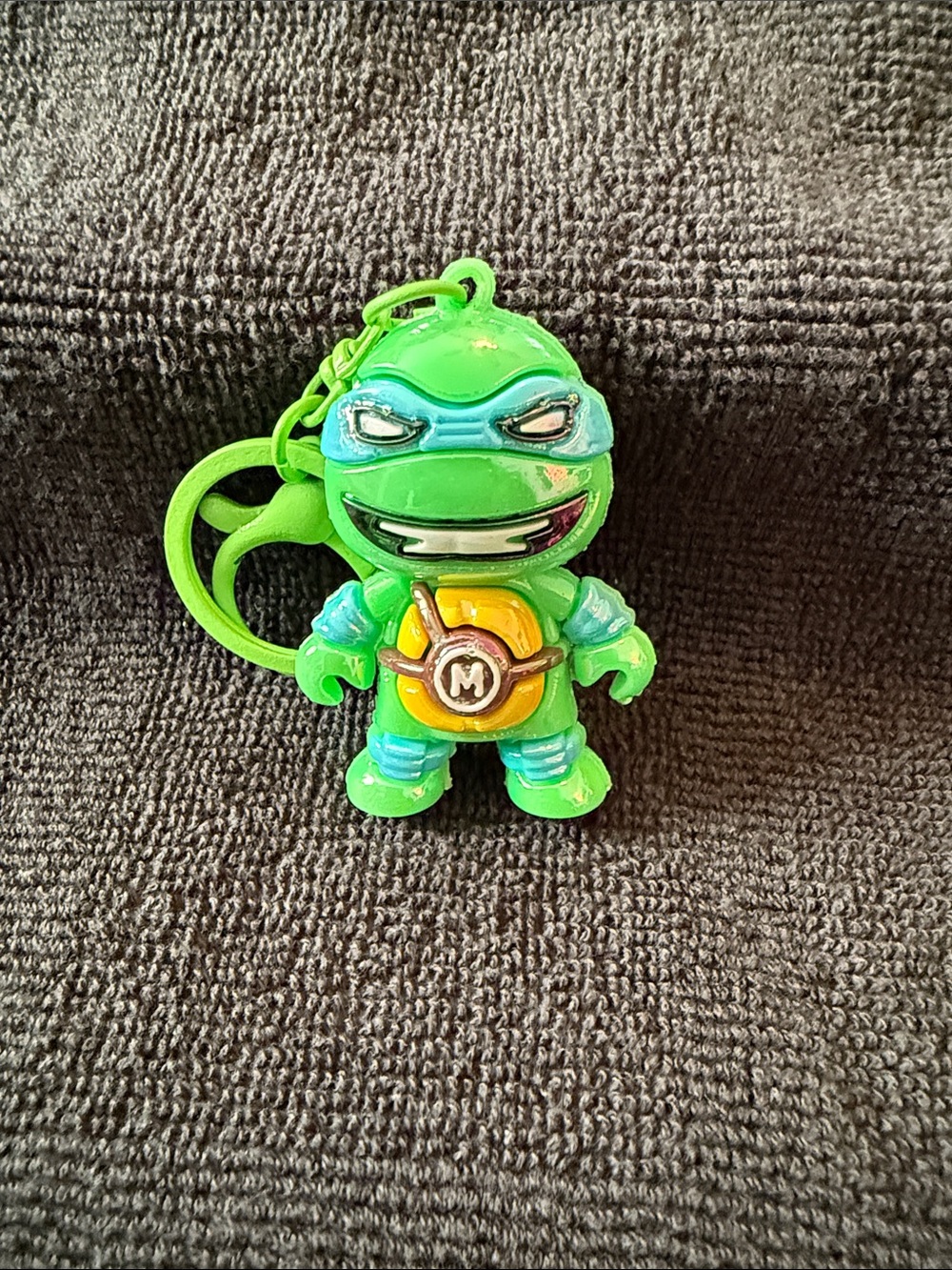 Green Turtle Keychain Action Figure with Blue Mask and Yellow Shell